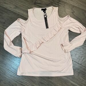NWT Jeans by Buffalo Womens L Cold‎ Shoulder Ruffle Long Sleeve Top Blouse